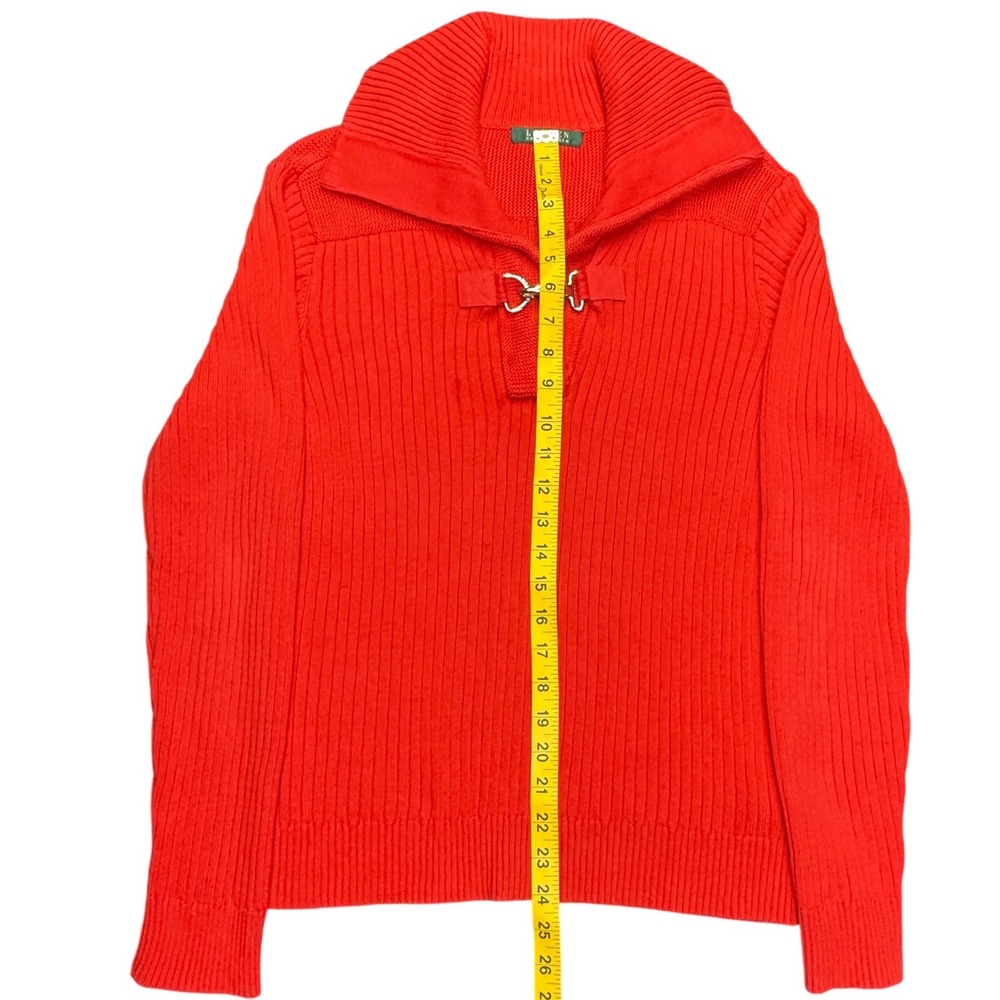 Lauren Ralph Lauren Women's Red Cotton Ribbed Pullover Sweater XL Toggle Closure - Picture 7 of 8